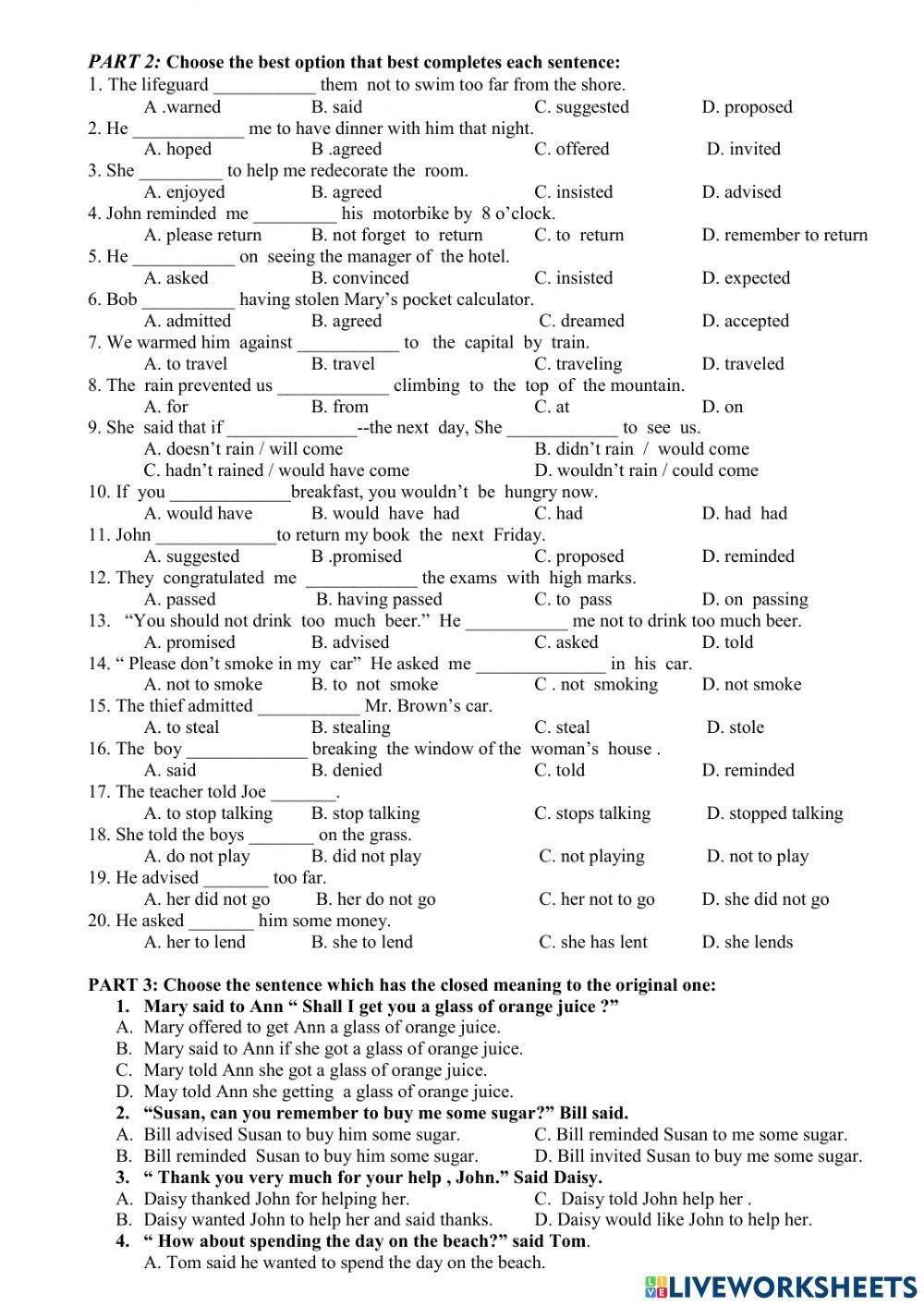 Practice reported speech