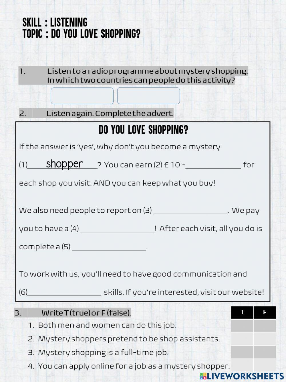 Listening - do you like shopping?