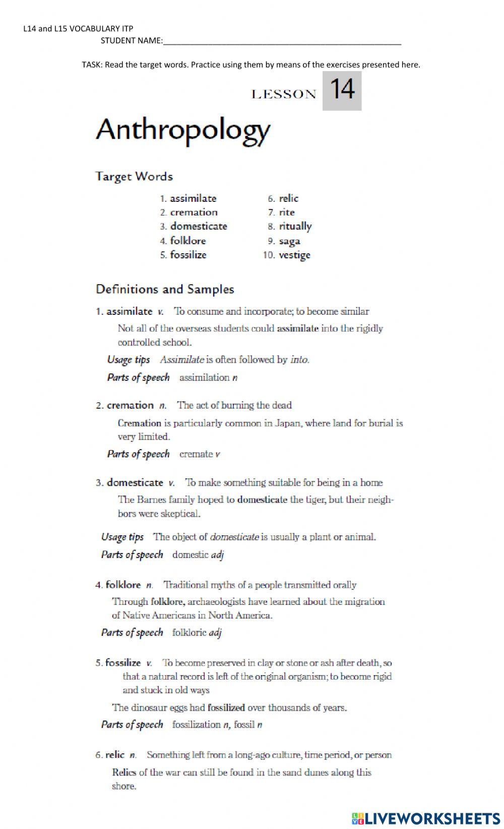 ITP vocabulary L14 and L15