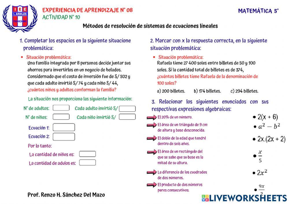 Métodos de resolución de sistemas de ecuaciones lineales