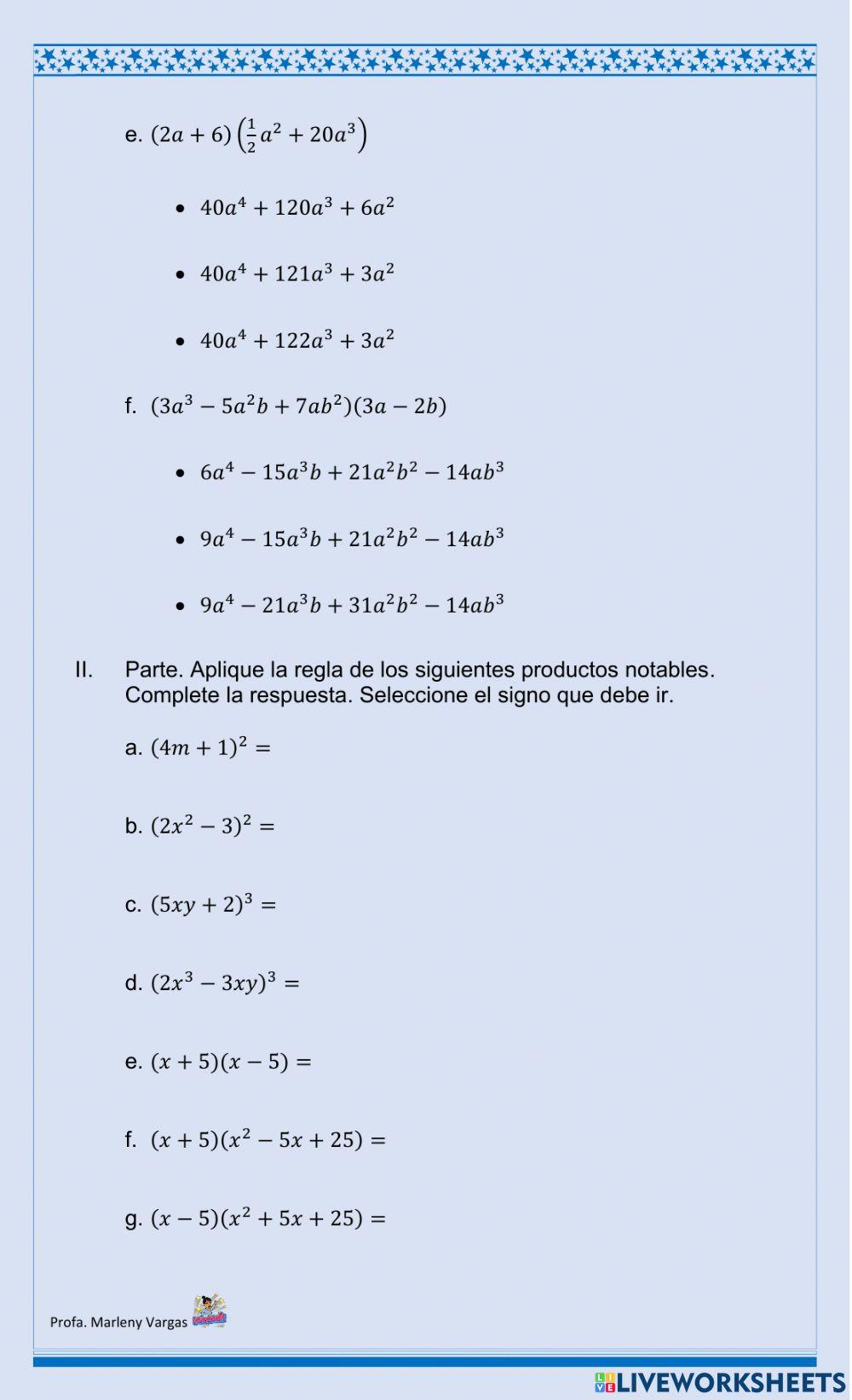 Multiplicación y Productos Notables