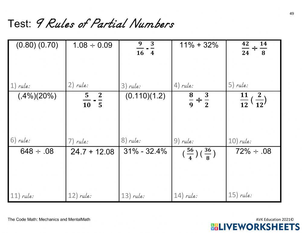 Fractions, Decimals, Percents, Mental Math, Equivalents