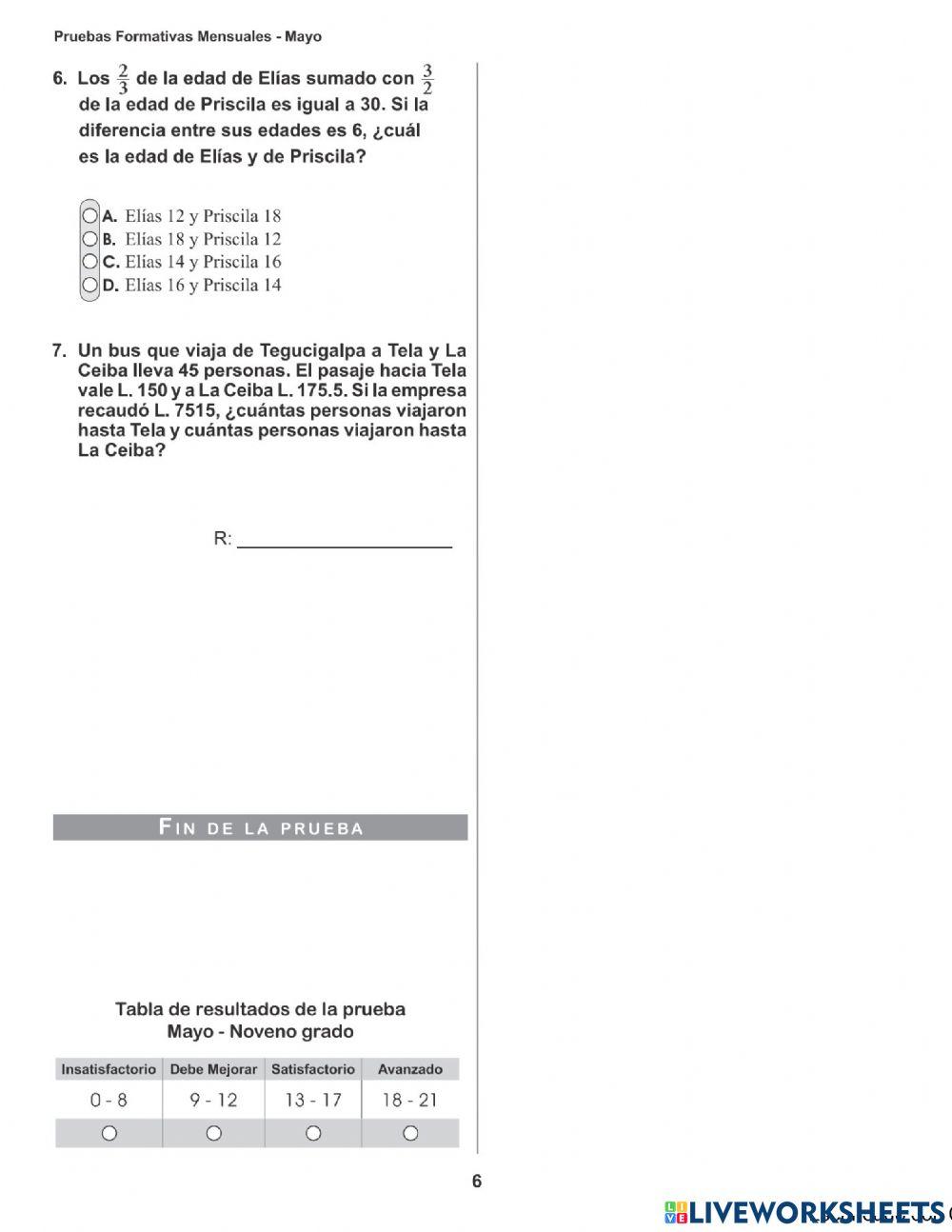 PRUEBA FORMATIVA NOVENO GRADO