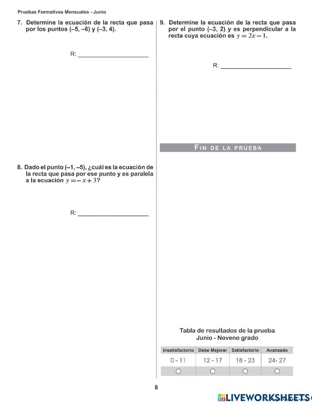 PRUEBA FORMATIVA NOVENO GRADO