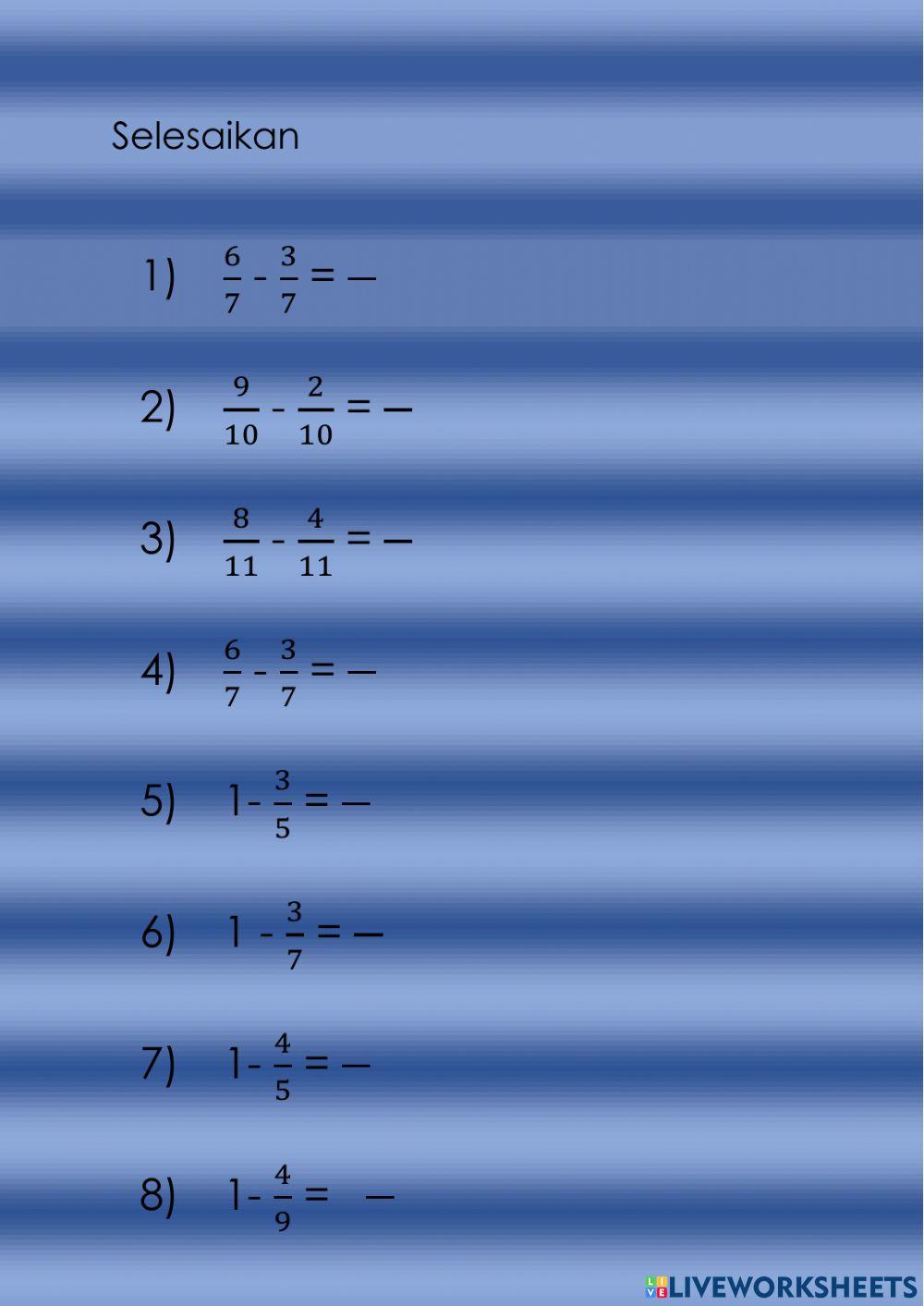 Tolak pecahan sama penyebut