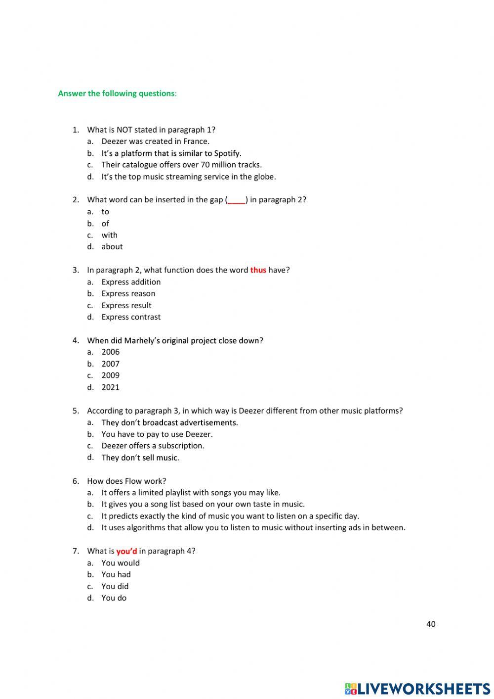 Unit 4 Reading 2 DEEZER