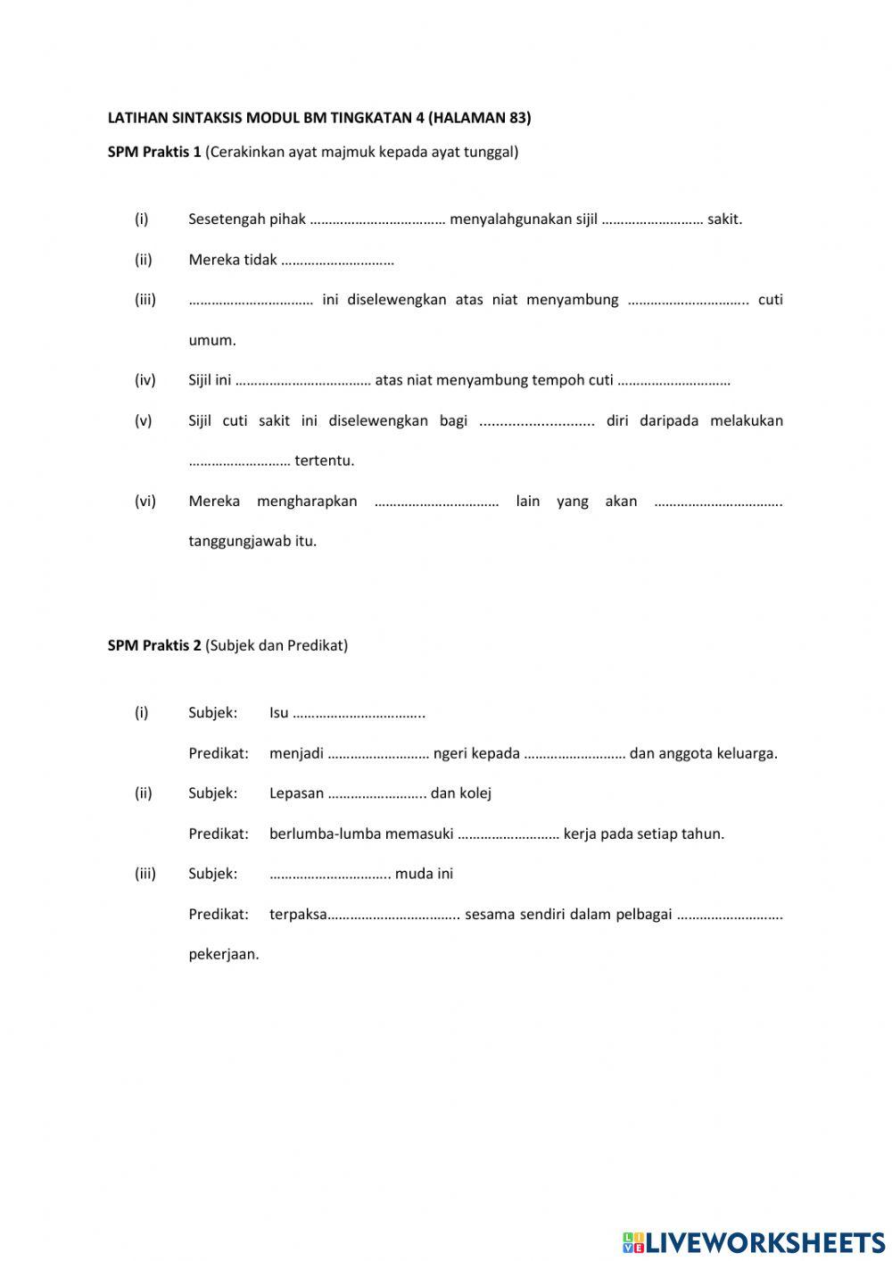 LATIHAN SINTAKSIS HALAMAN 83 MODUL BM TINGKATAN 4
