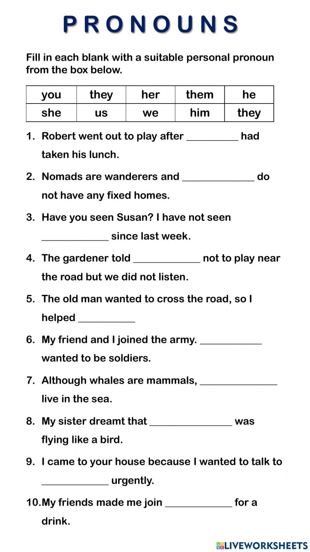 1560208 Pronouns teacherYanee LiveWorksheets