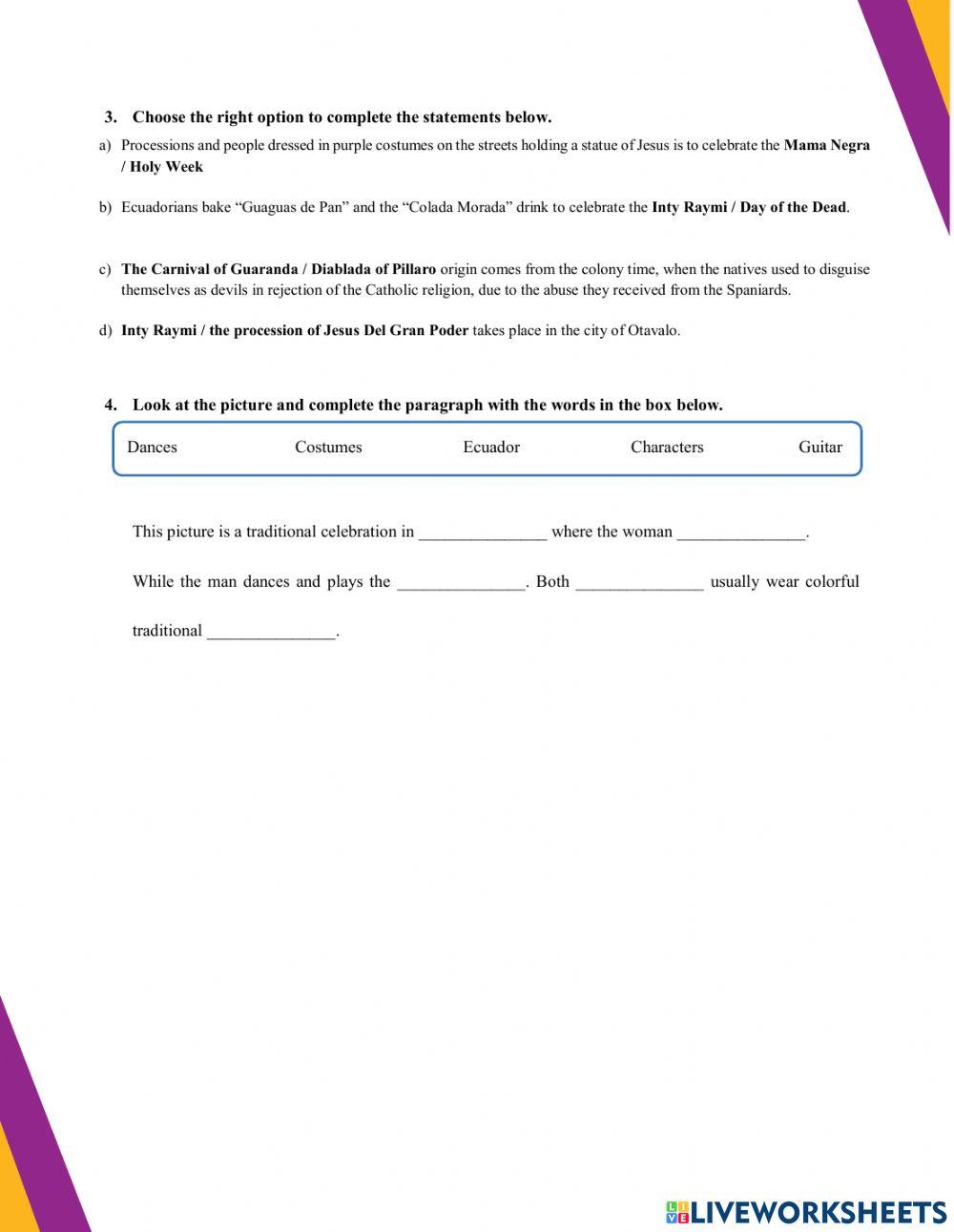 Ecuador's Famous Festivities Video Worksheet