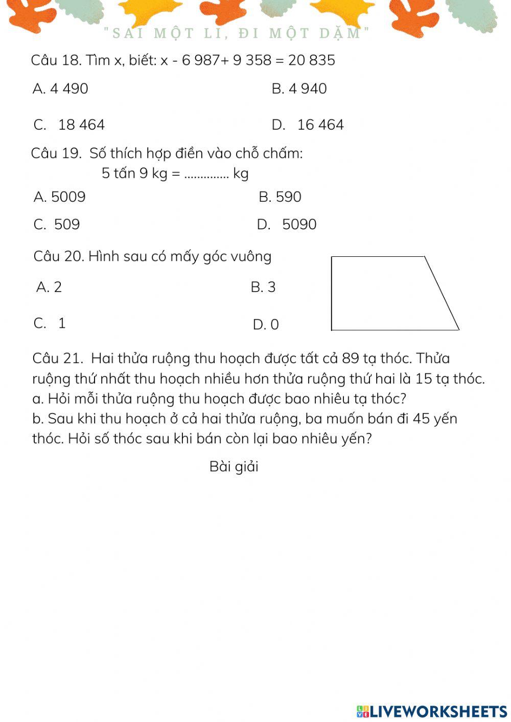 Bài tập tự luyện Toán