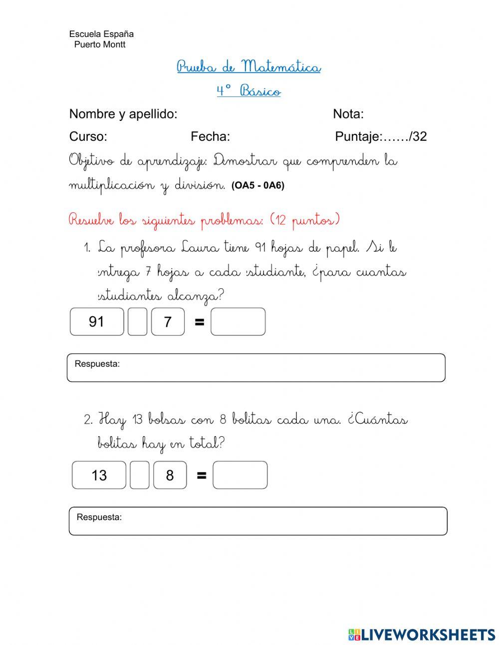 Prueba de matemática 25.10