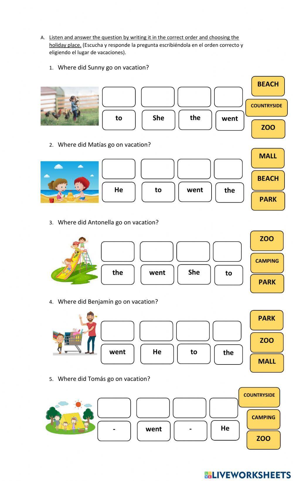 Vacation places - Listening