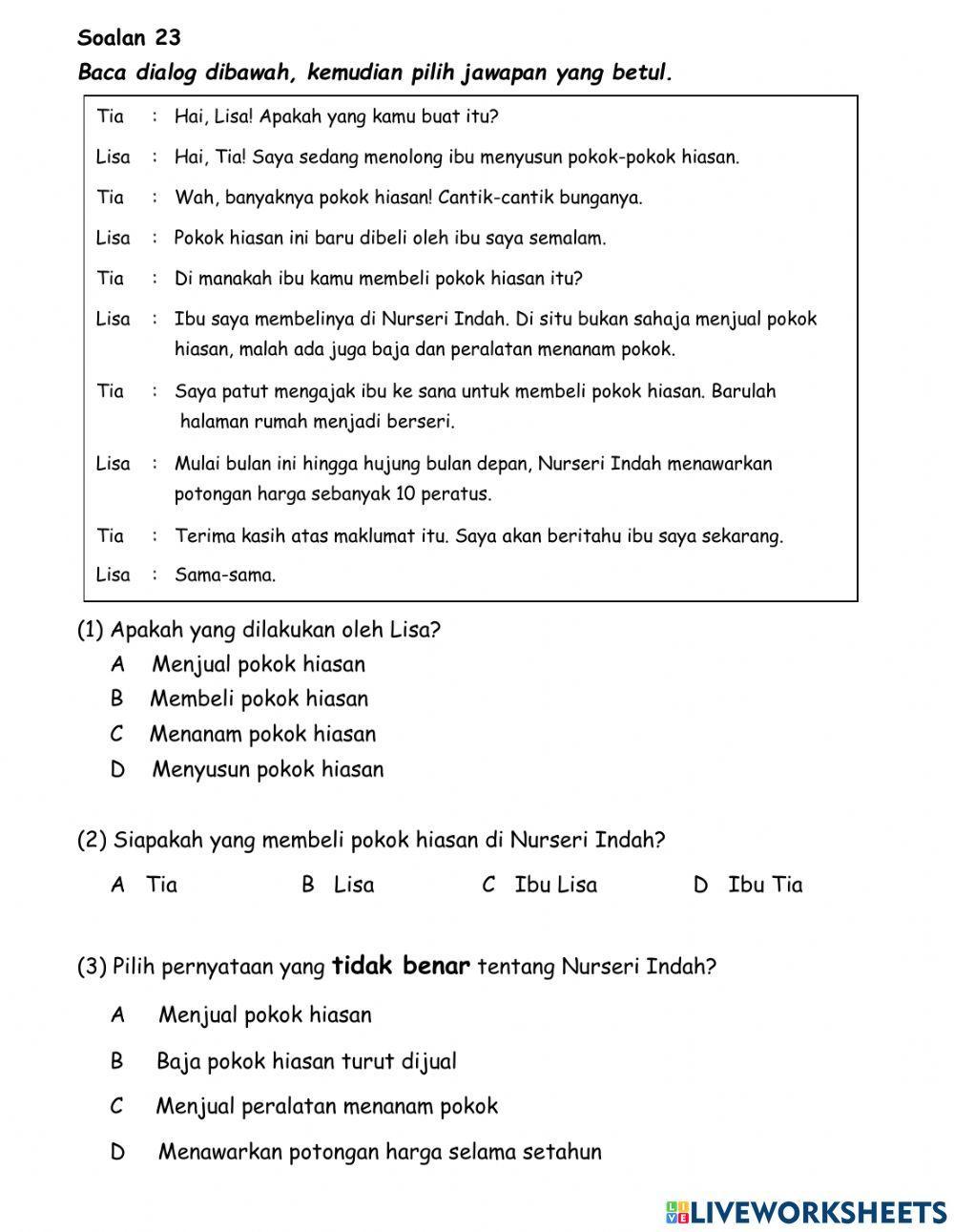 Pentaksiran Bahasa Melayu Tahun 3 (Bahagian B)
