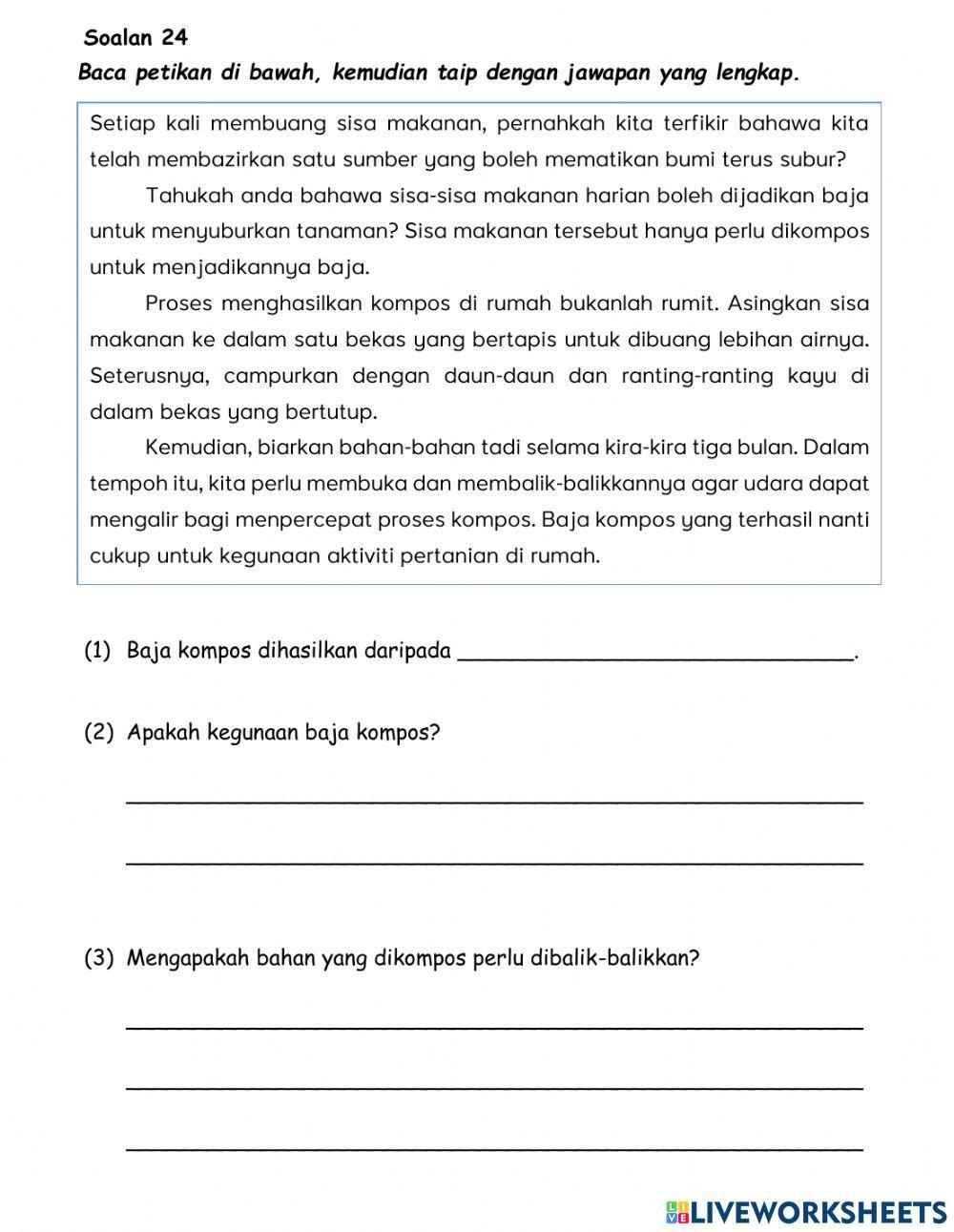 Pentaksiran Bahasa Melayu Tahun 3 (Bahagian B)