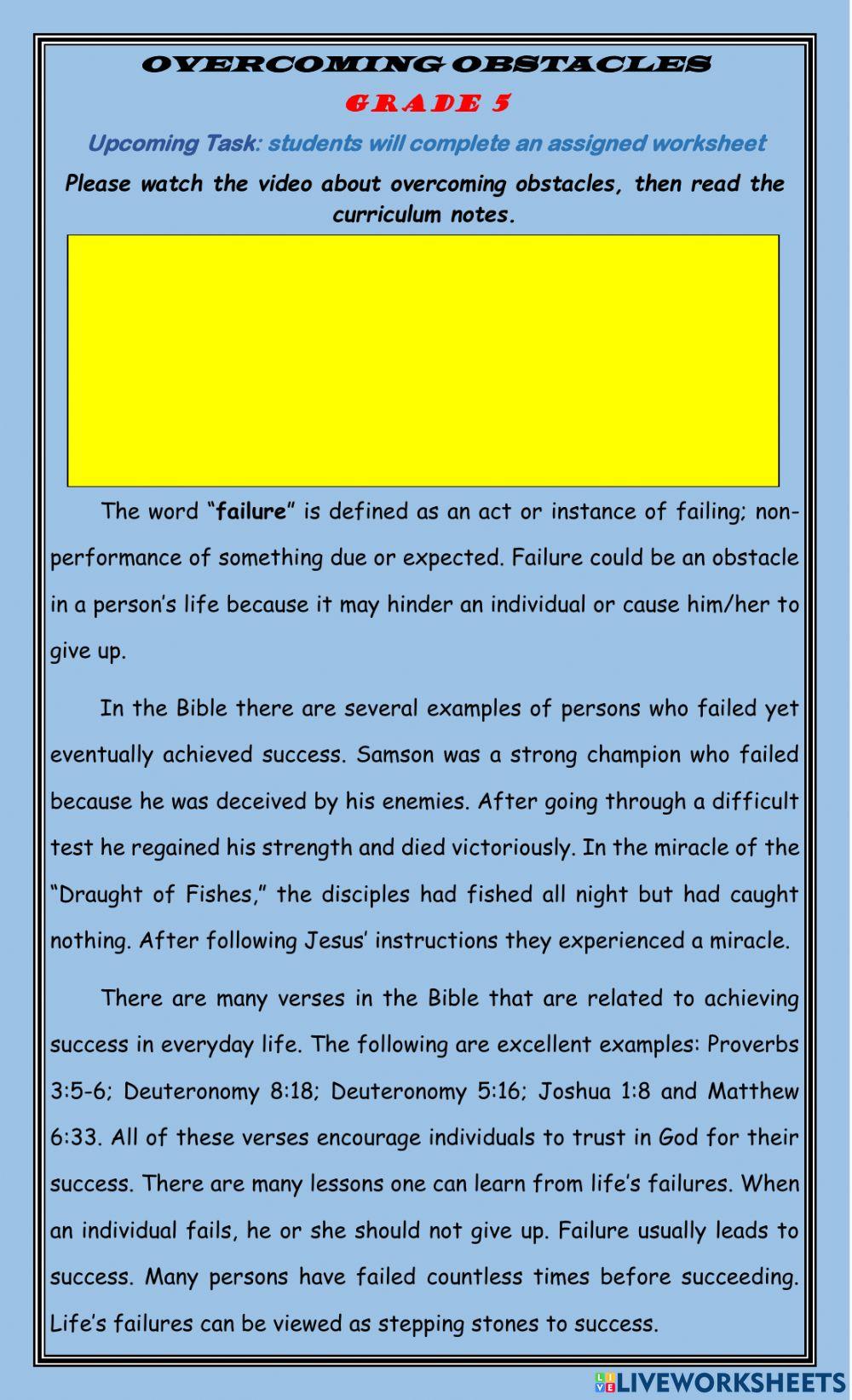 Overcoming Obstacles Grade 5