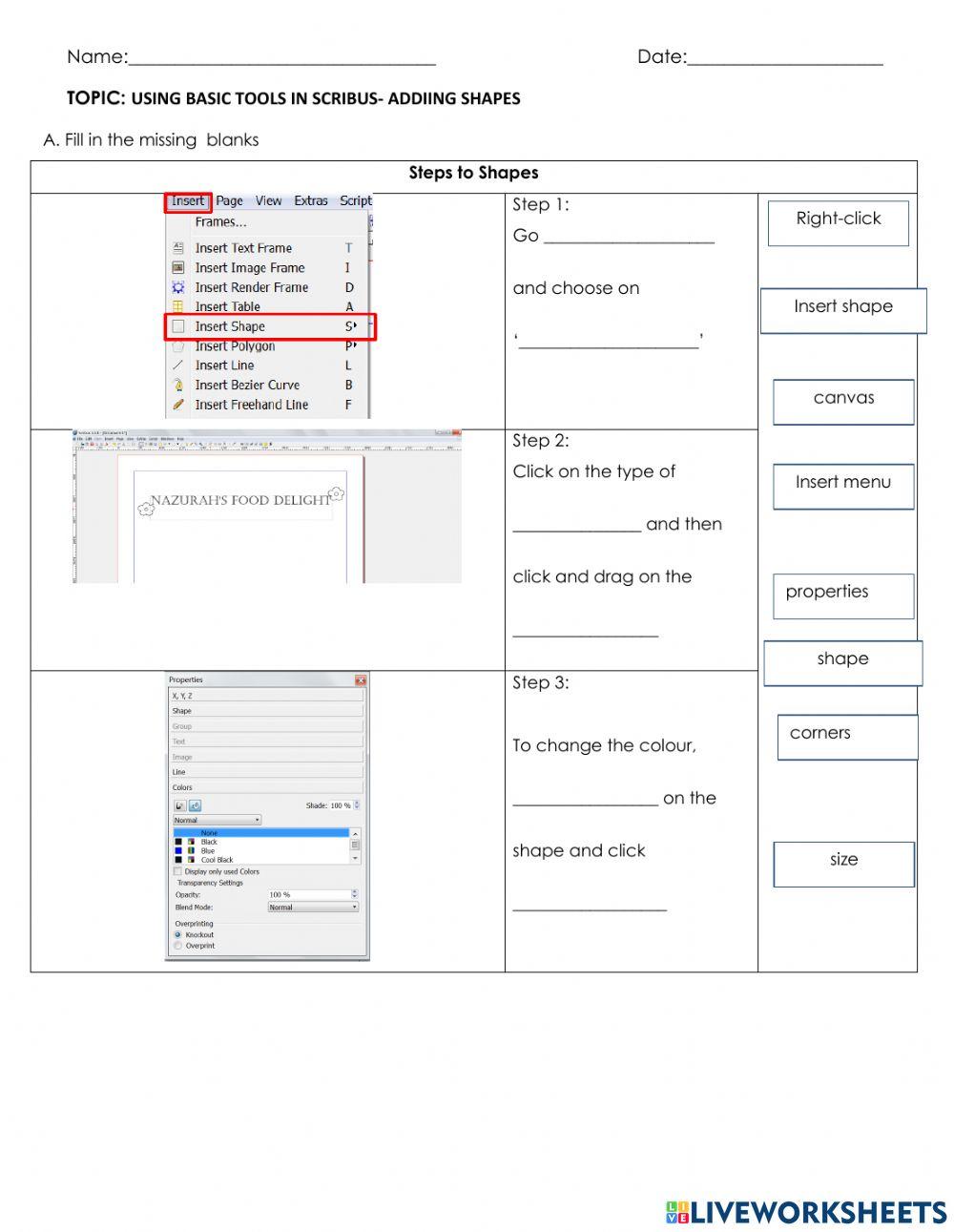 Adding shapes in Scribus