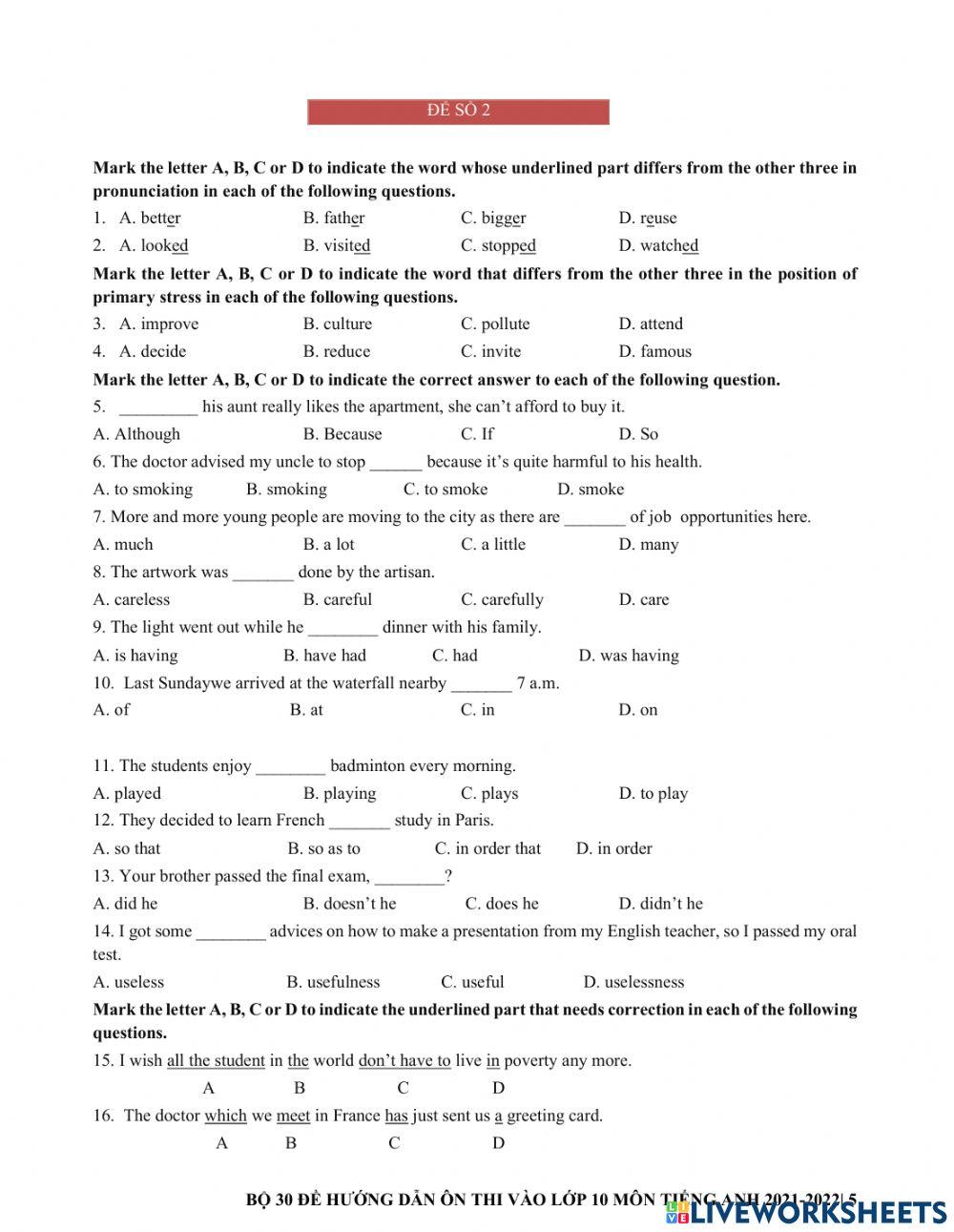 Ôn thi vào 10 - đề 2
