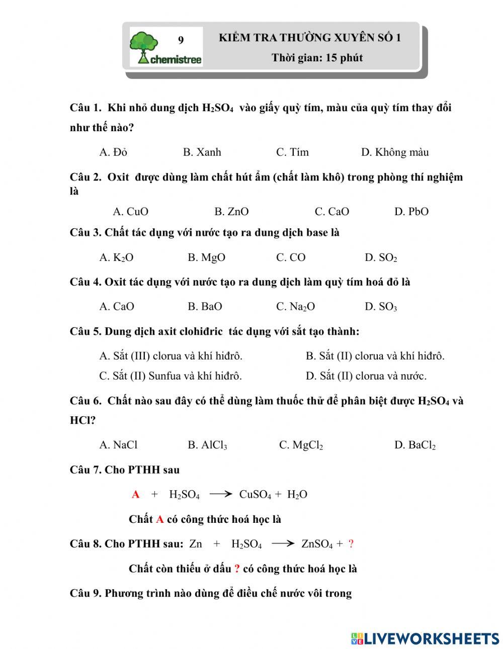 KT 15' số 1-Hoá học 9
