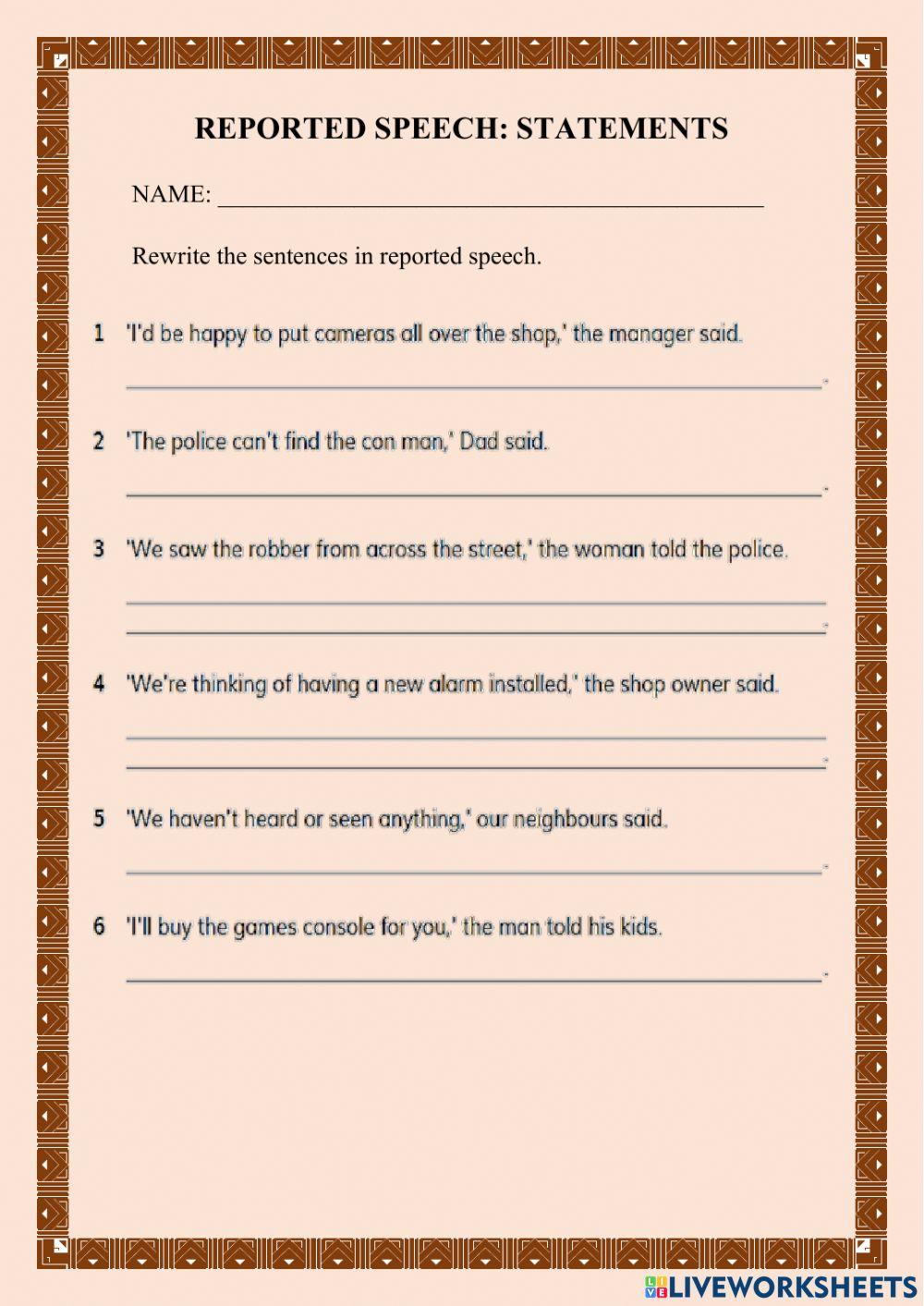 Reported speech: statements