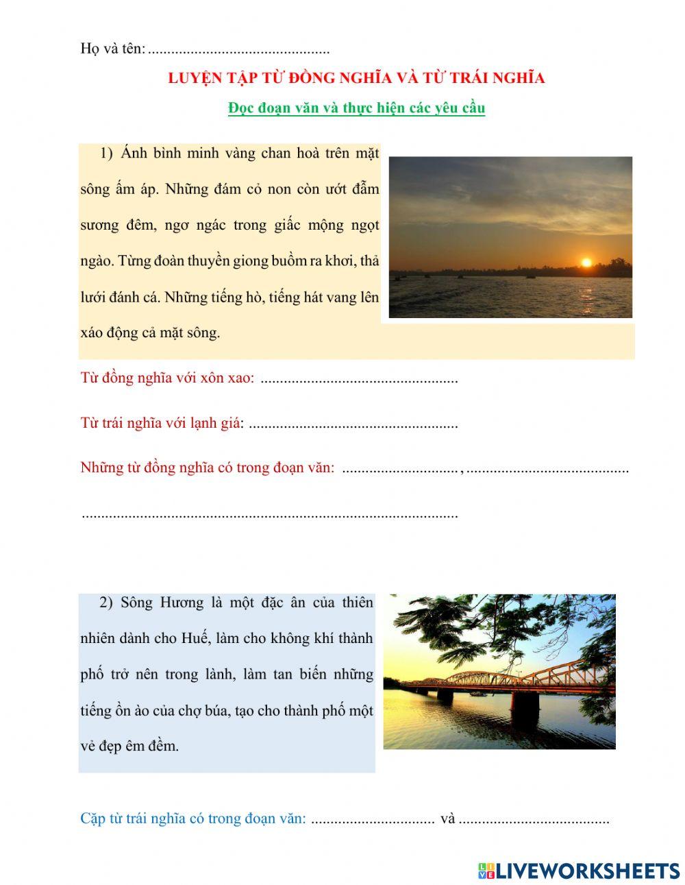 Luyện tập từ đồng nghĩa - trái nghĩa
