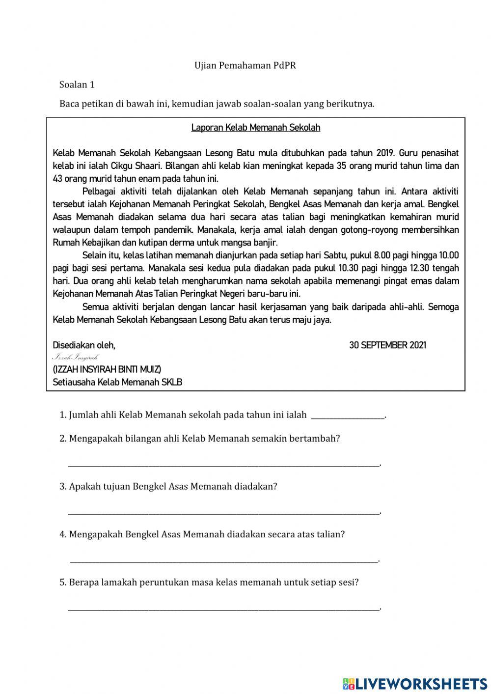 Ujian Pemahaman Bahasa Melayu