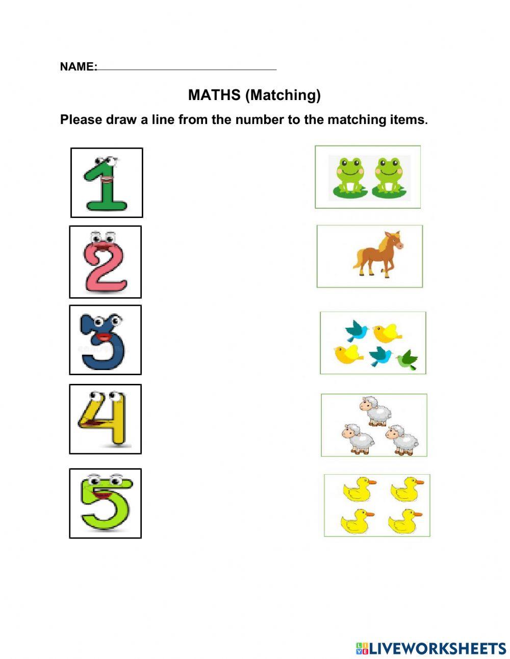 Numbers 1-5 (Matching, drag n drop) week 4 October