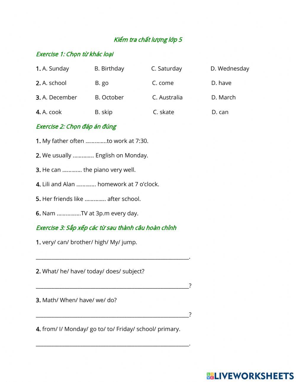 Kiểm tra chất lượng lớp 5