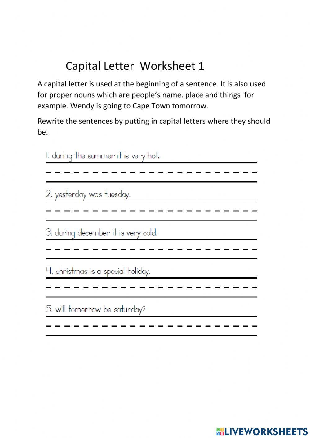 Capital Letters Worksheet 1