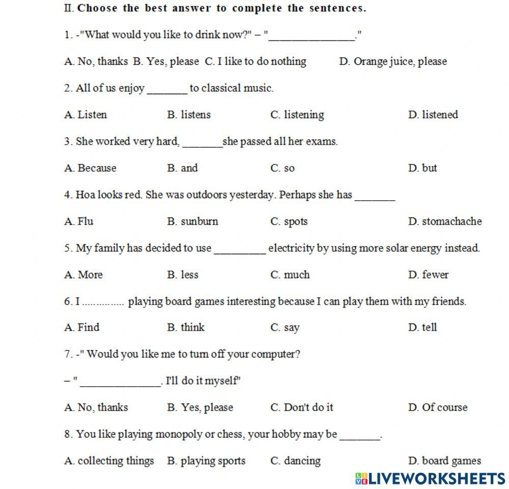 Sheet 2 online worksheet | Live Worksheets