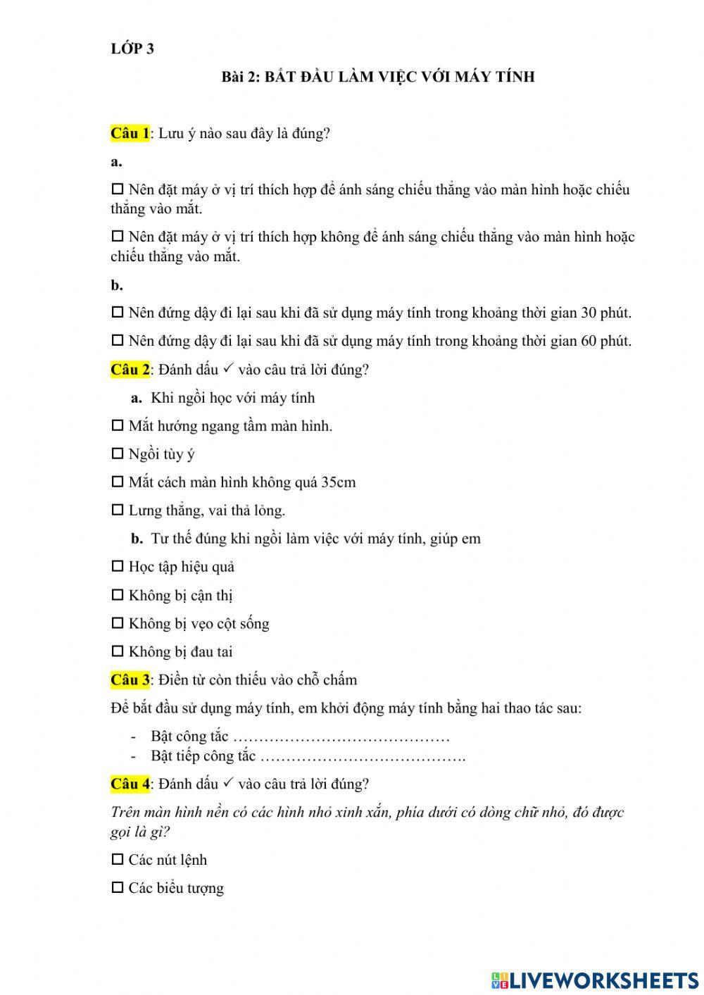 Bài tập Tin học Lớp 3 - Tuần 2