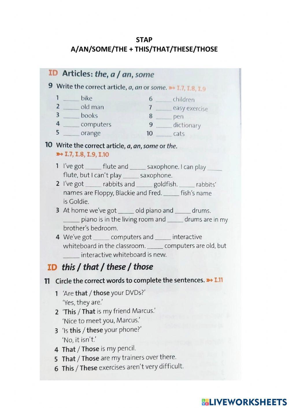 Articles, demonstrative pronouns