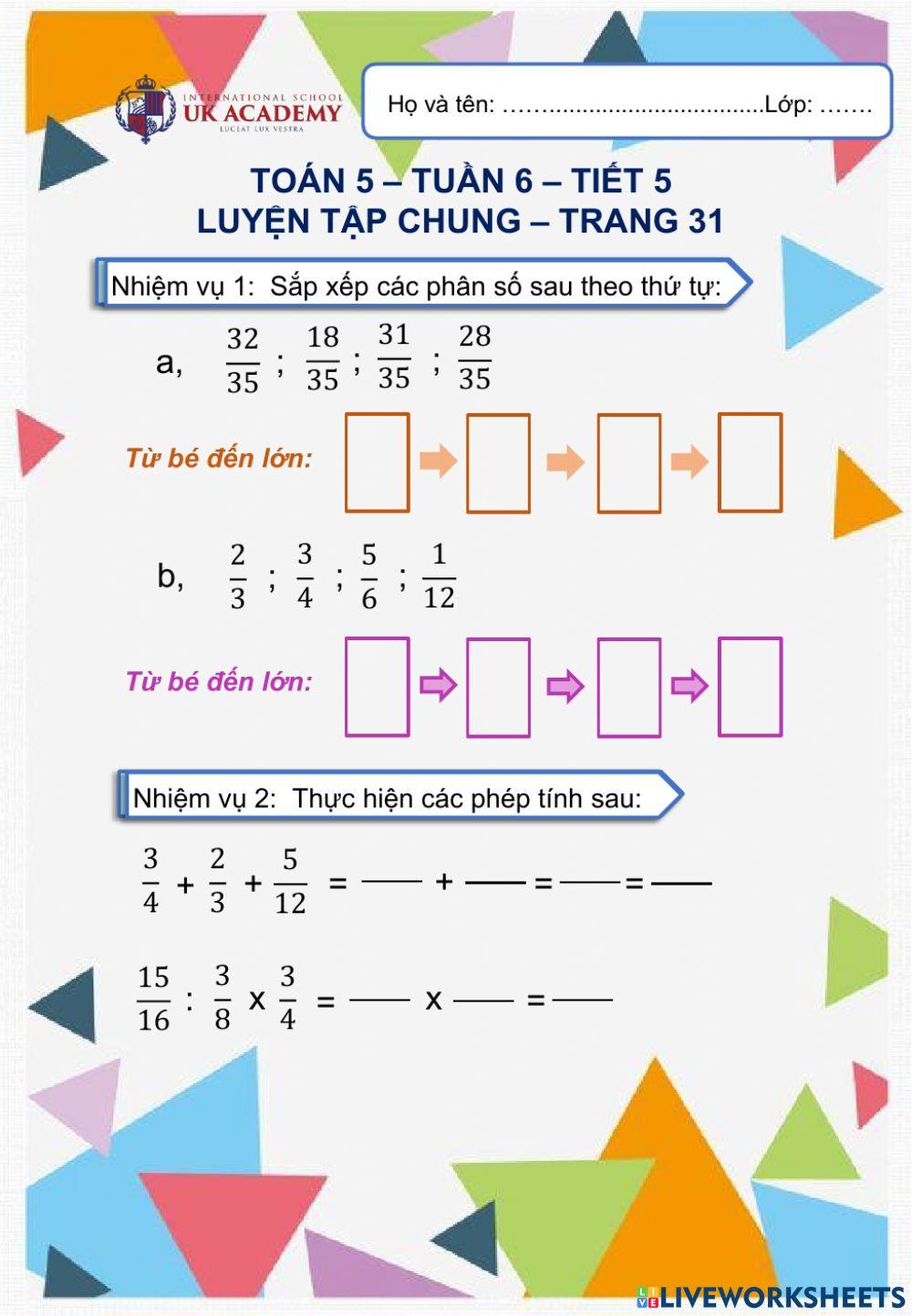 Toán 5 - Luyện tập chung - Trang 31 32
