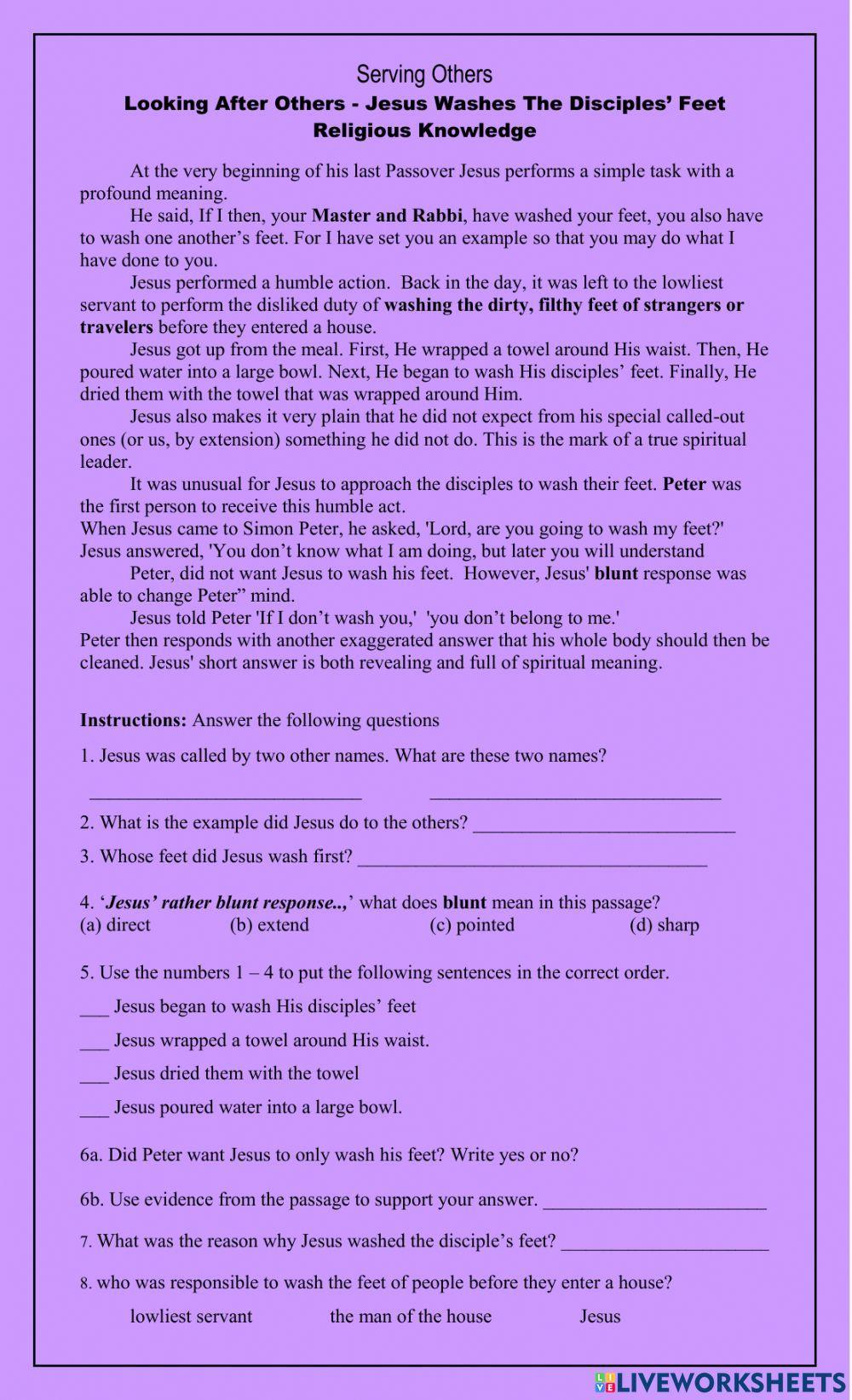 Jesus washes his disciples feet