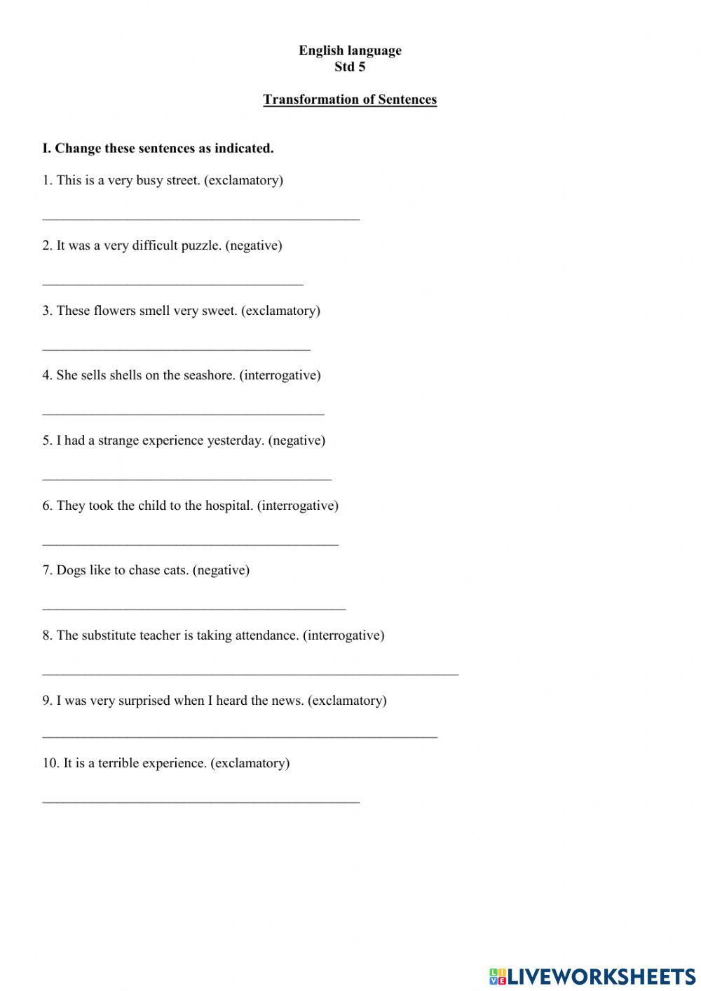 Transformation of Sentences