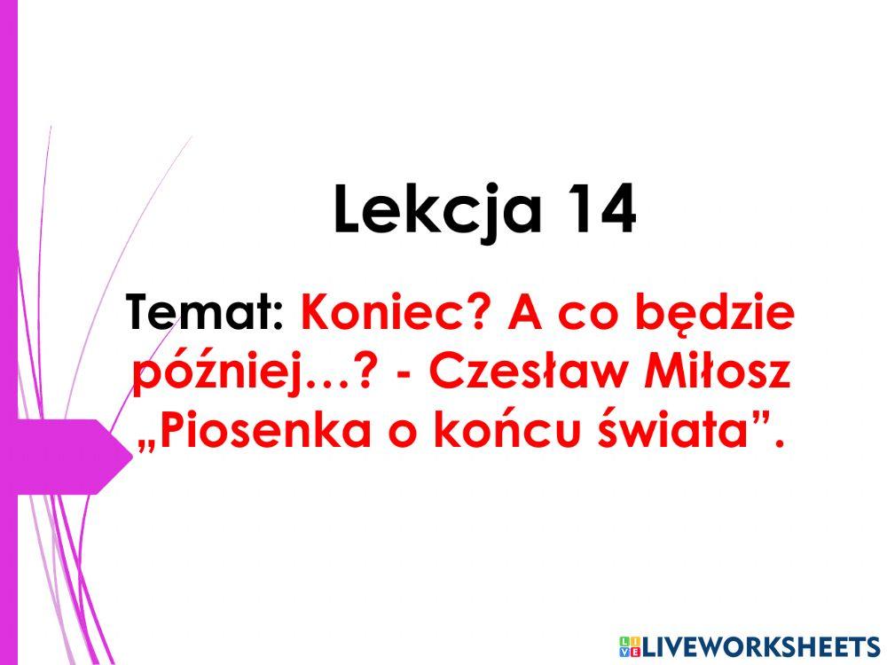 Czesław Miłosz Piosenka o końcu świata