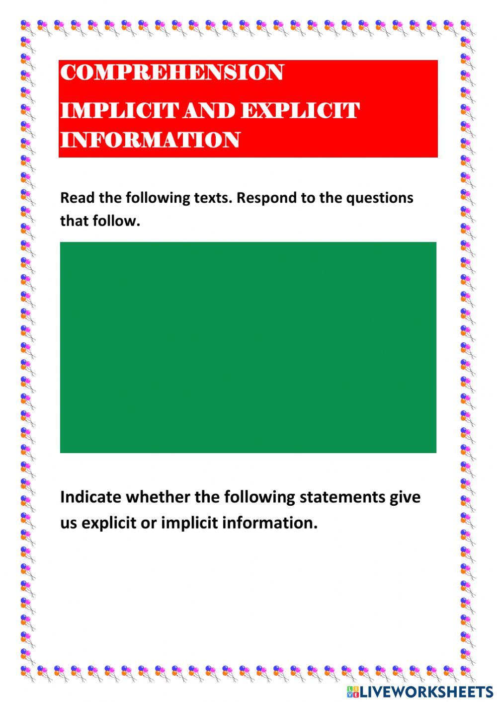 Implicit Or Explicit Information Worksheet Answers
