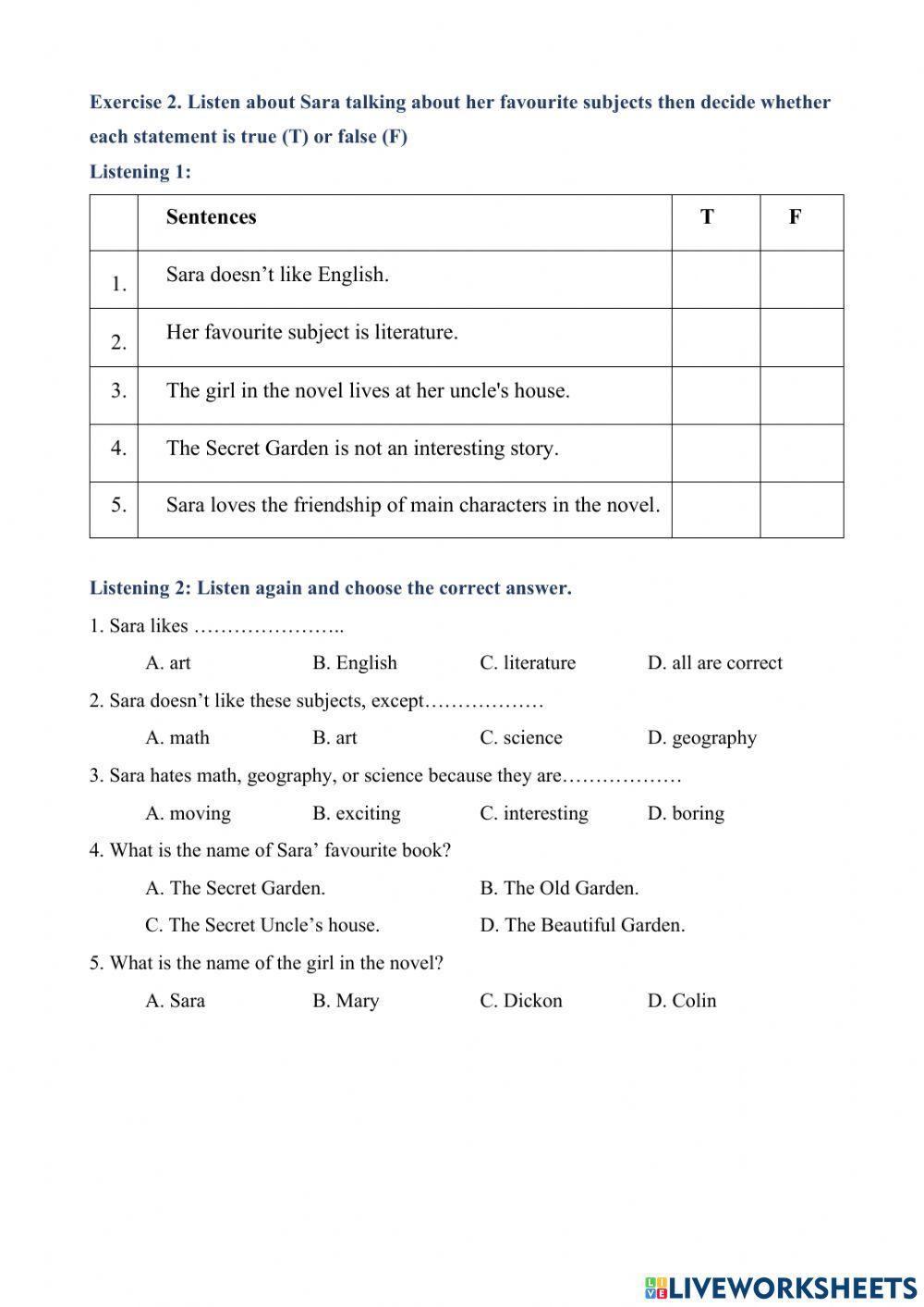Listening exercises - Unit 2 - Grade 6