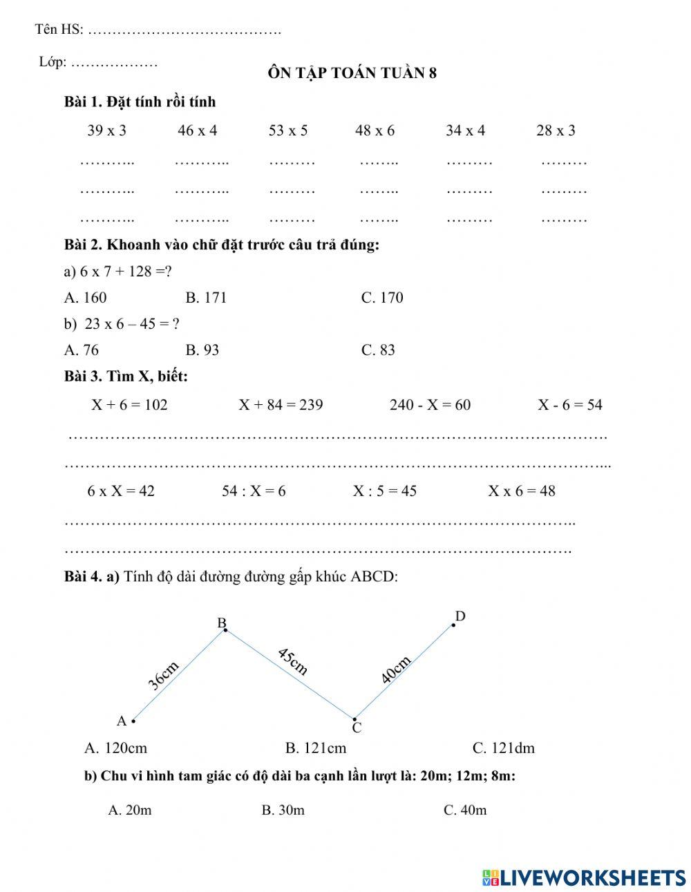 Ôn tập toán - lớp 3