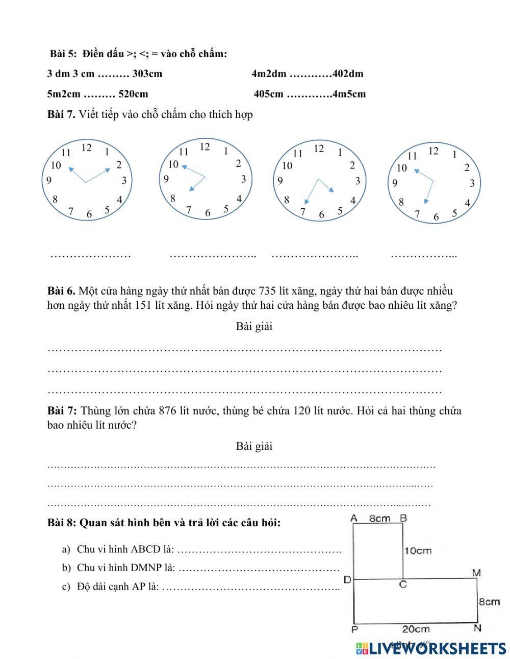Ôn tập toán - lớp 3