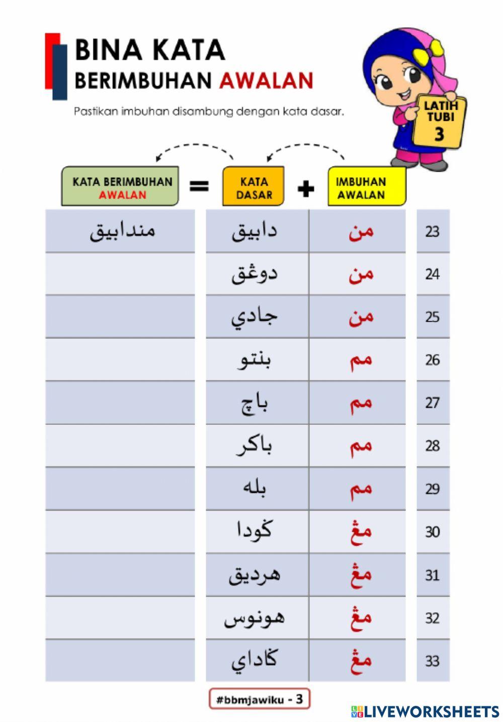 Pelajaran Jawi:Perkataan Imbuhan Awalan