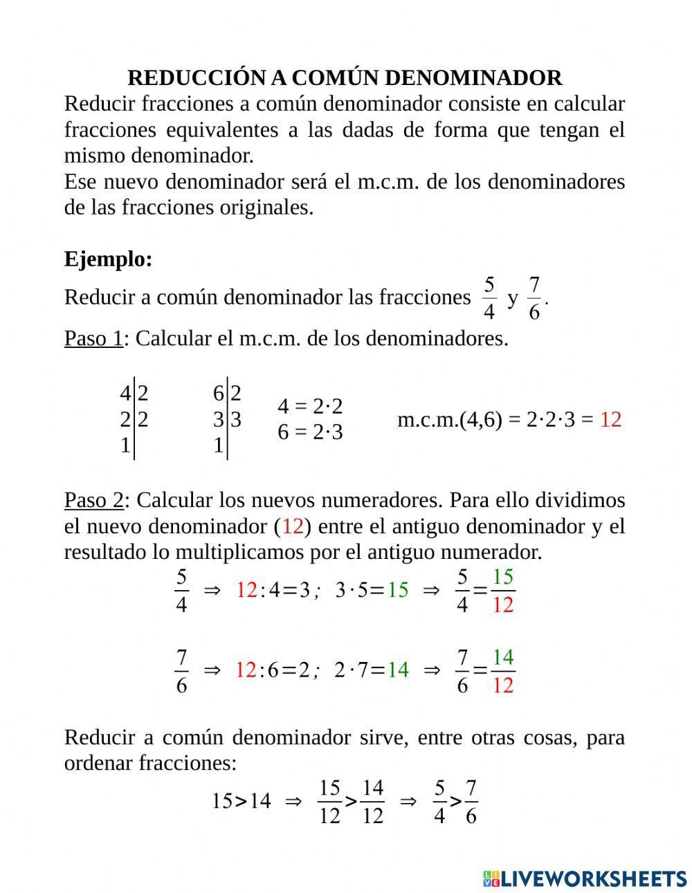 Reducir a común denominador