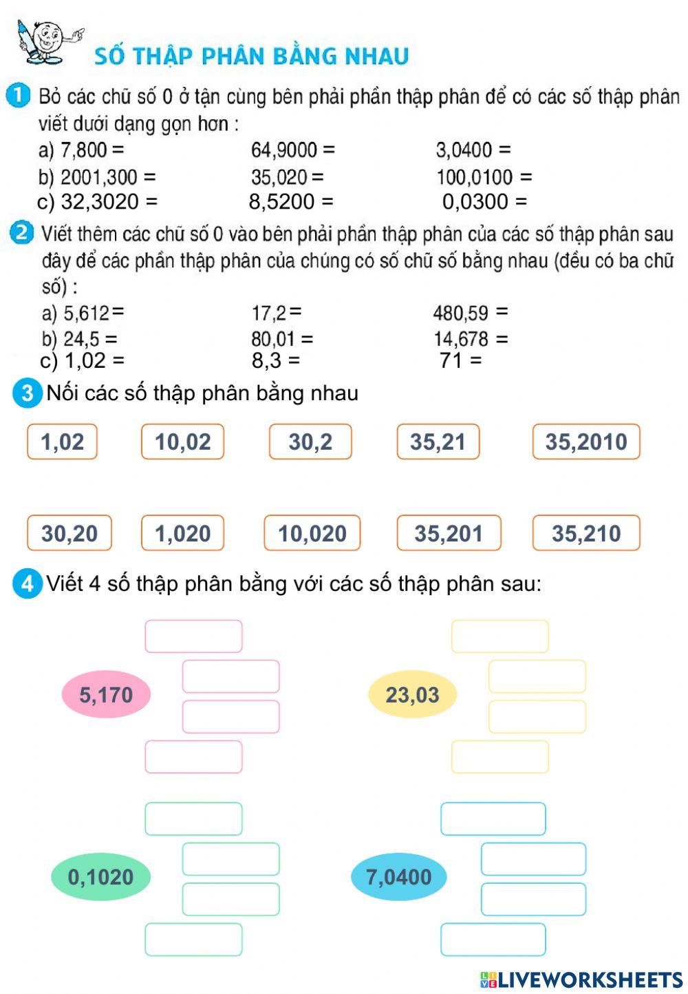Số thập phân bằng nhau
