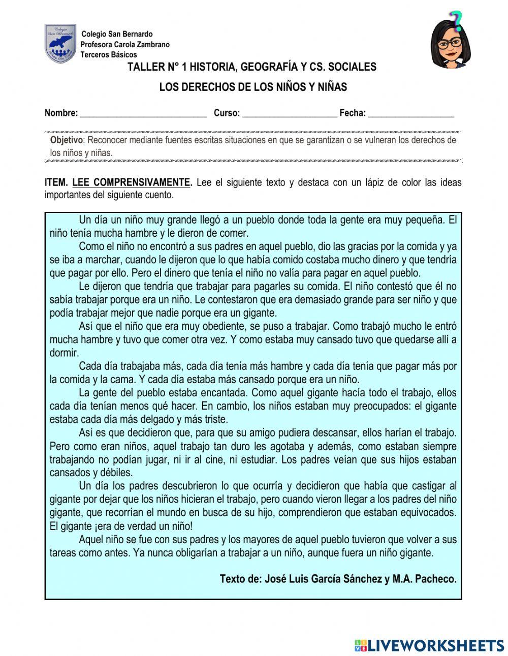 Taller comprensión lectora