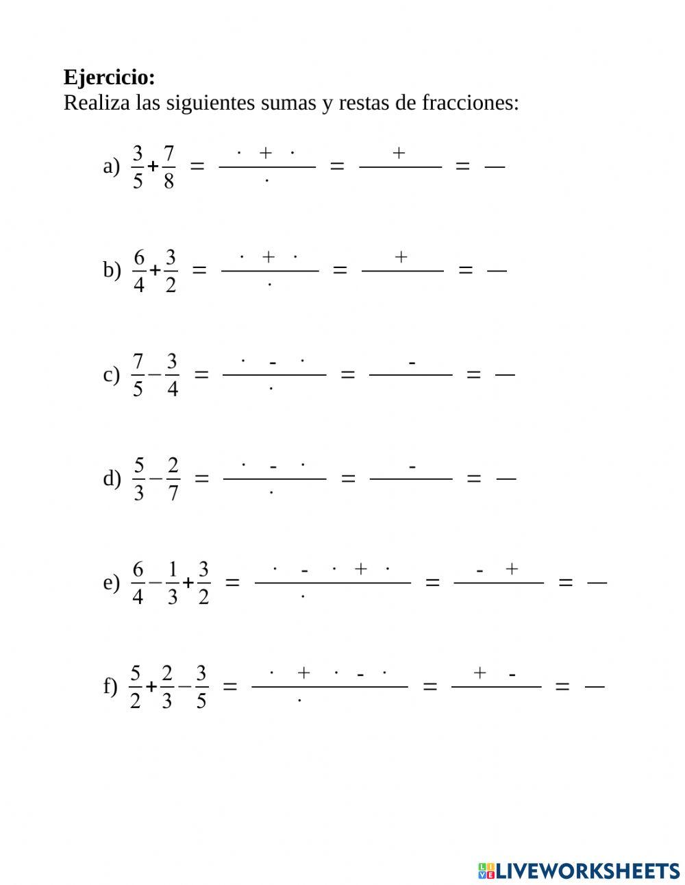 Sumas y restas de fracciones