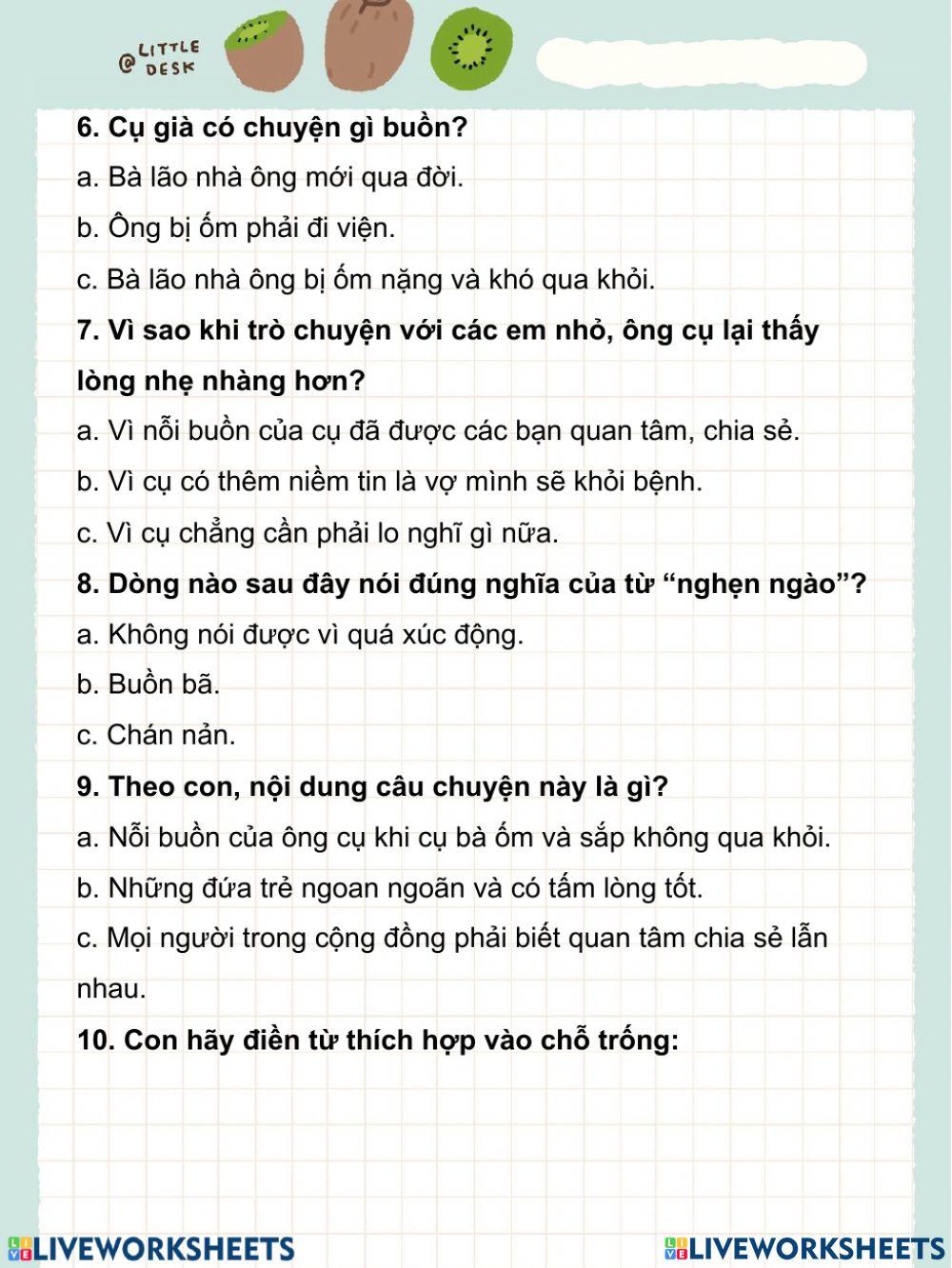 Bài Tập đọc : Các em nhỏ và cụ già