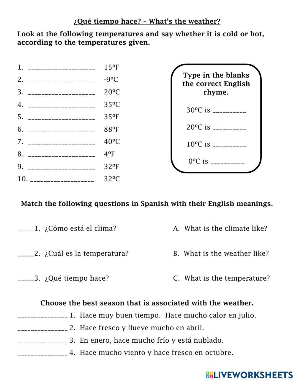 Spanish Weather (Celsius-questions-seasons)