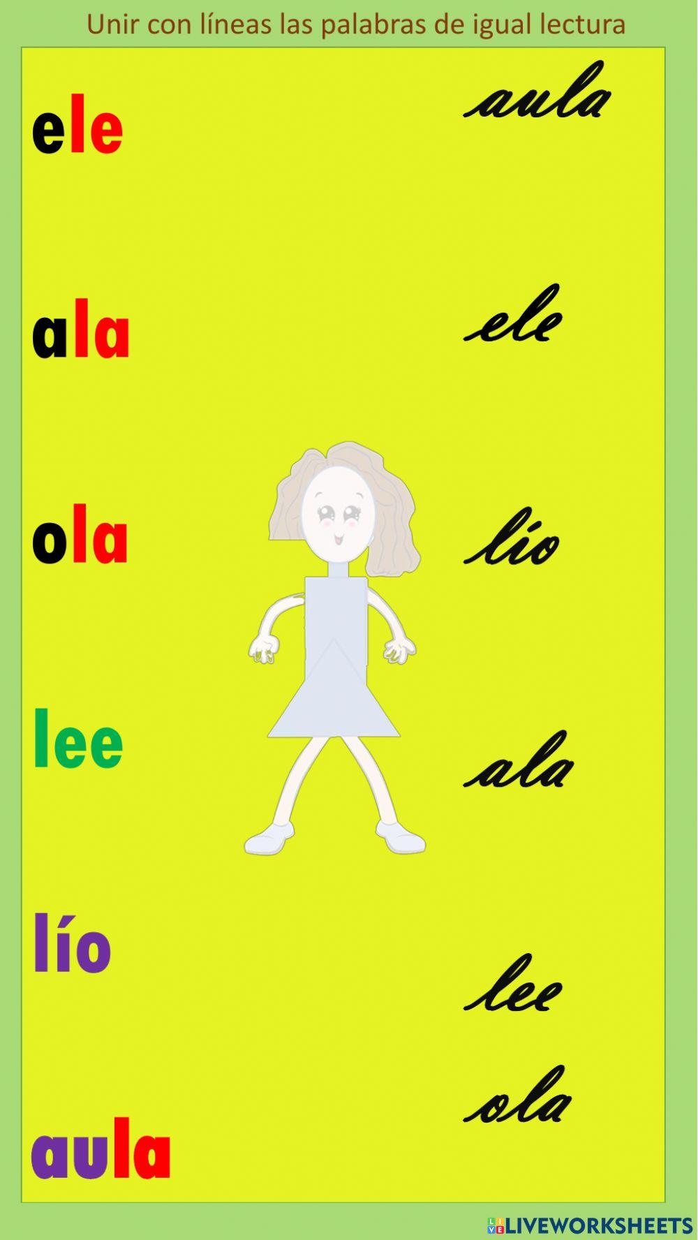 Une con líneas las palabras de igual lectura.