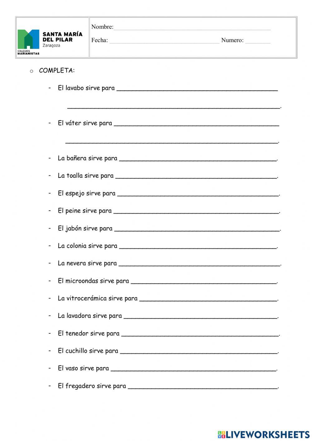 Completar para qué sirve objetos casa1