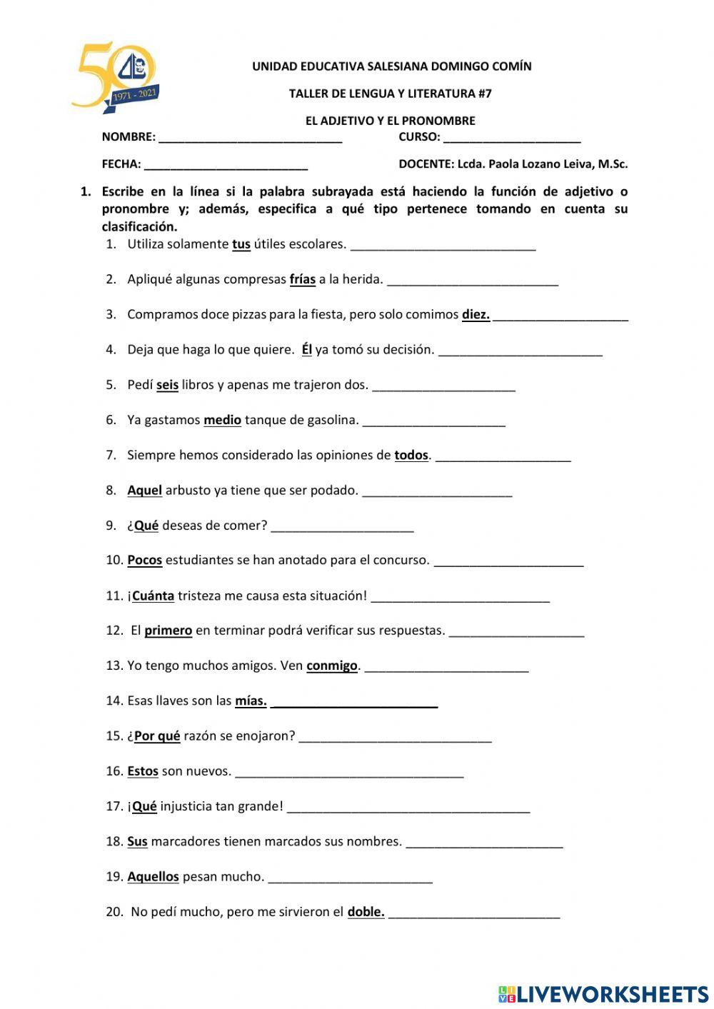 Adjetivo y pronombre