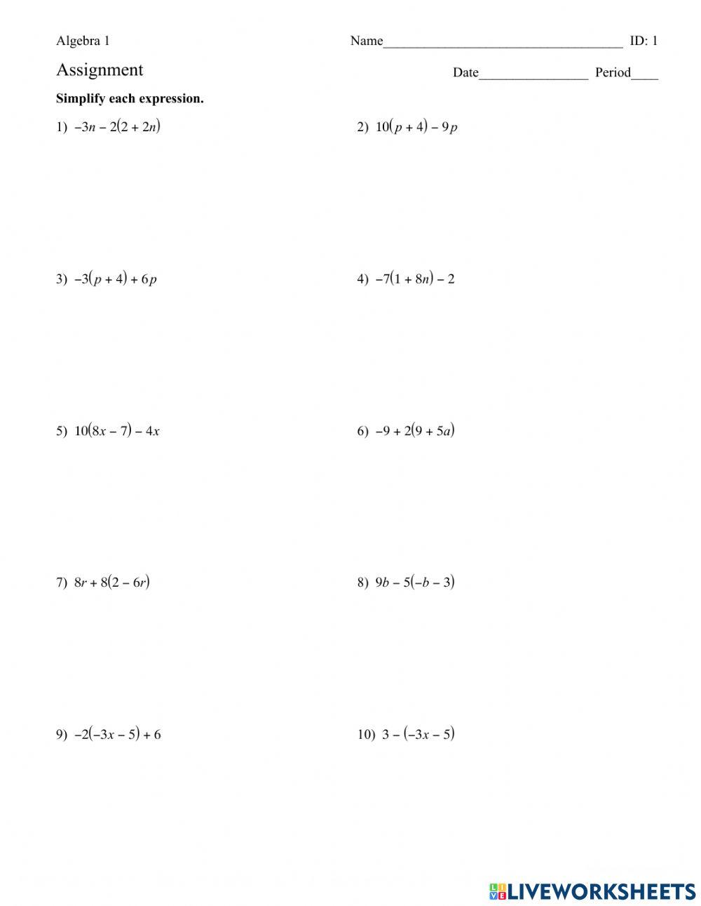 Distribute and Combine Like Terms worksheet | Live Worksheets distribute-and-combine-like-terms-worksheet-live-worksheets